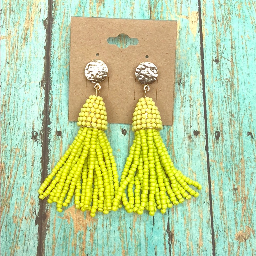 Green Seed bead Tassel earrings